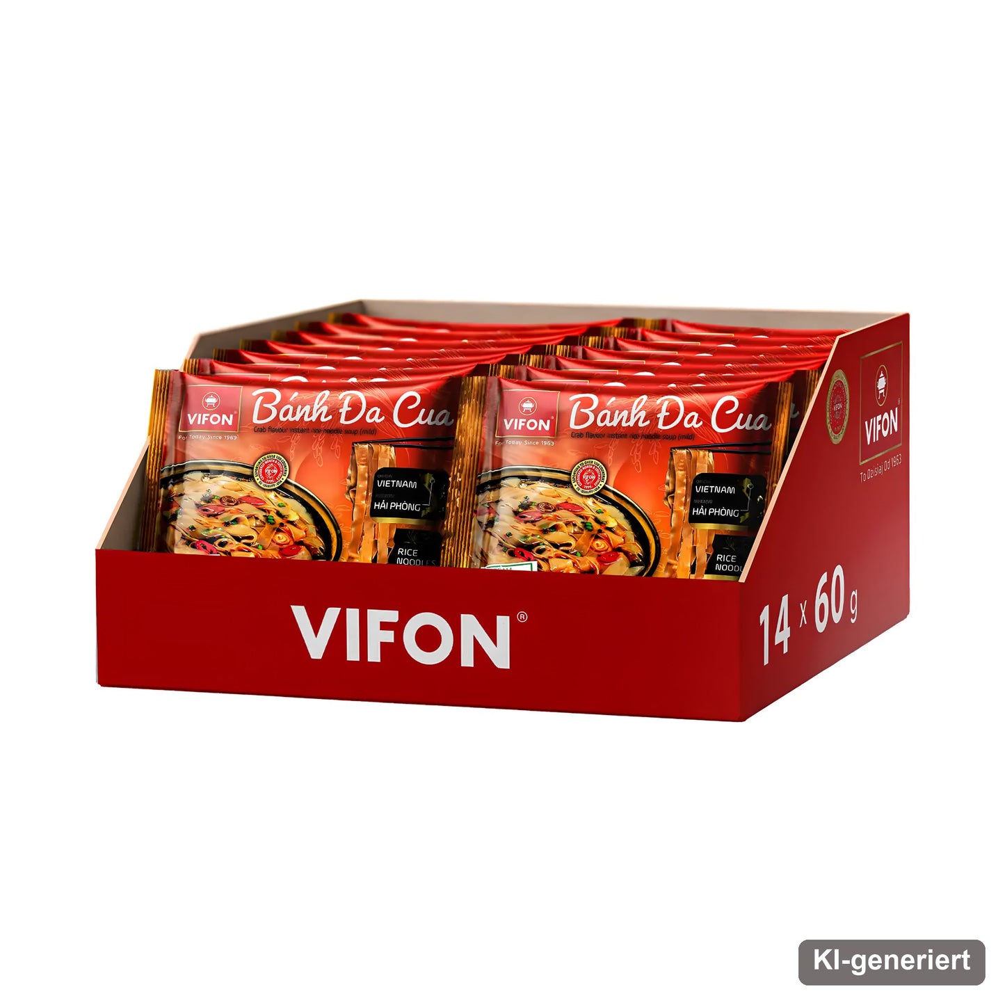 VIFON Banh Da Cua Instant-Reisnudeln mit Krabbengeschmack, 14x60 g