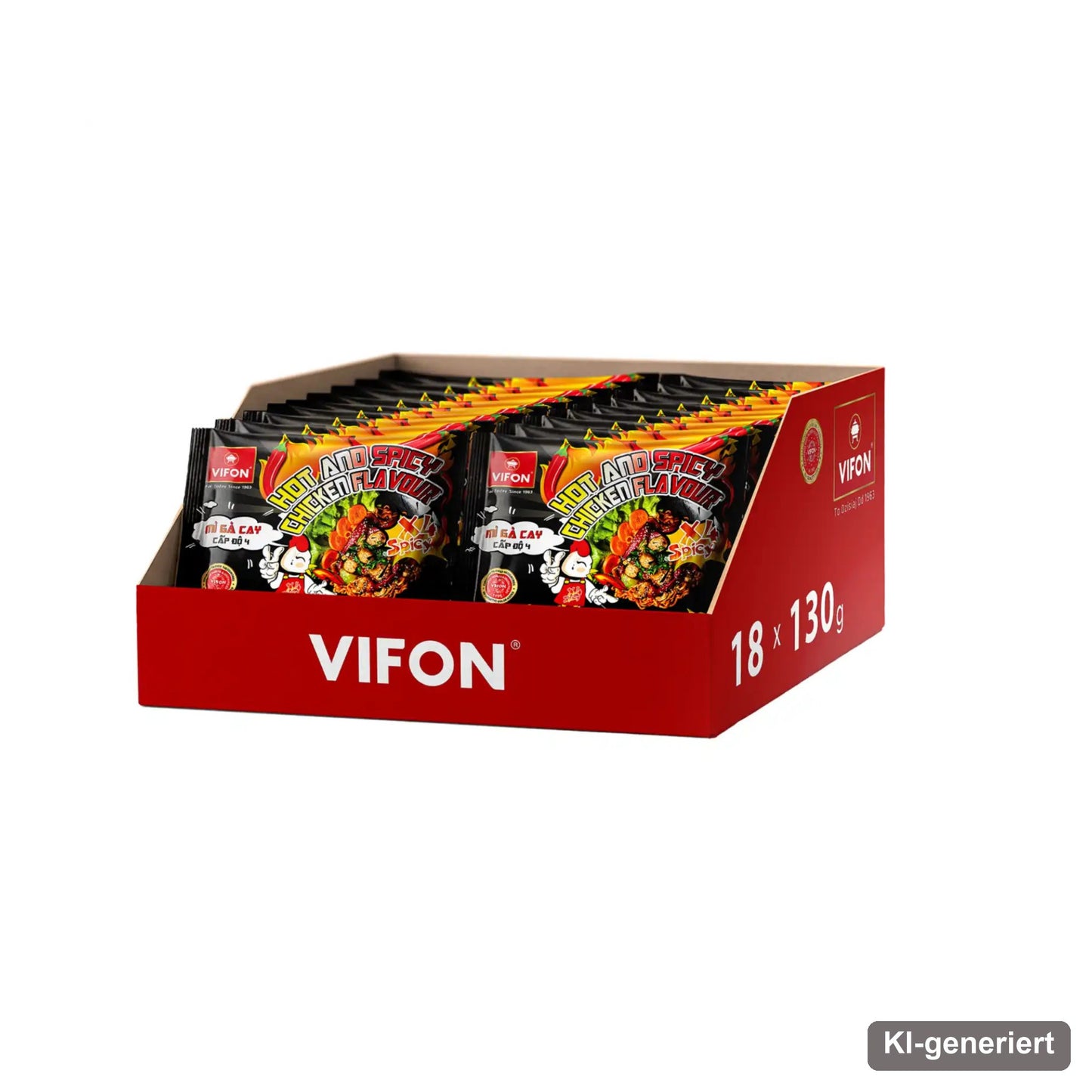 VIFON Hot & Spicy Instant-Nudeln mit Hähnchengeschmack, Schärfegrad 4, 18x130 g