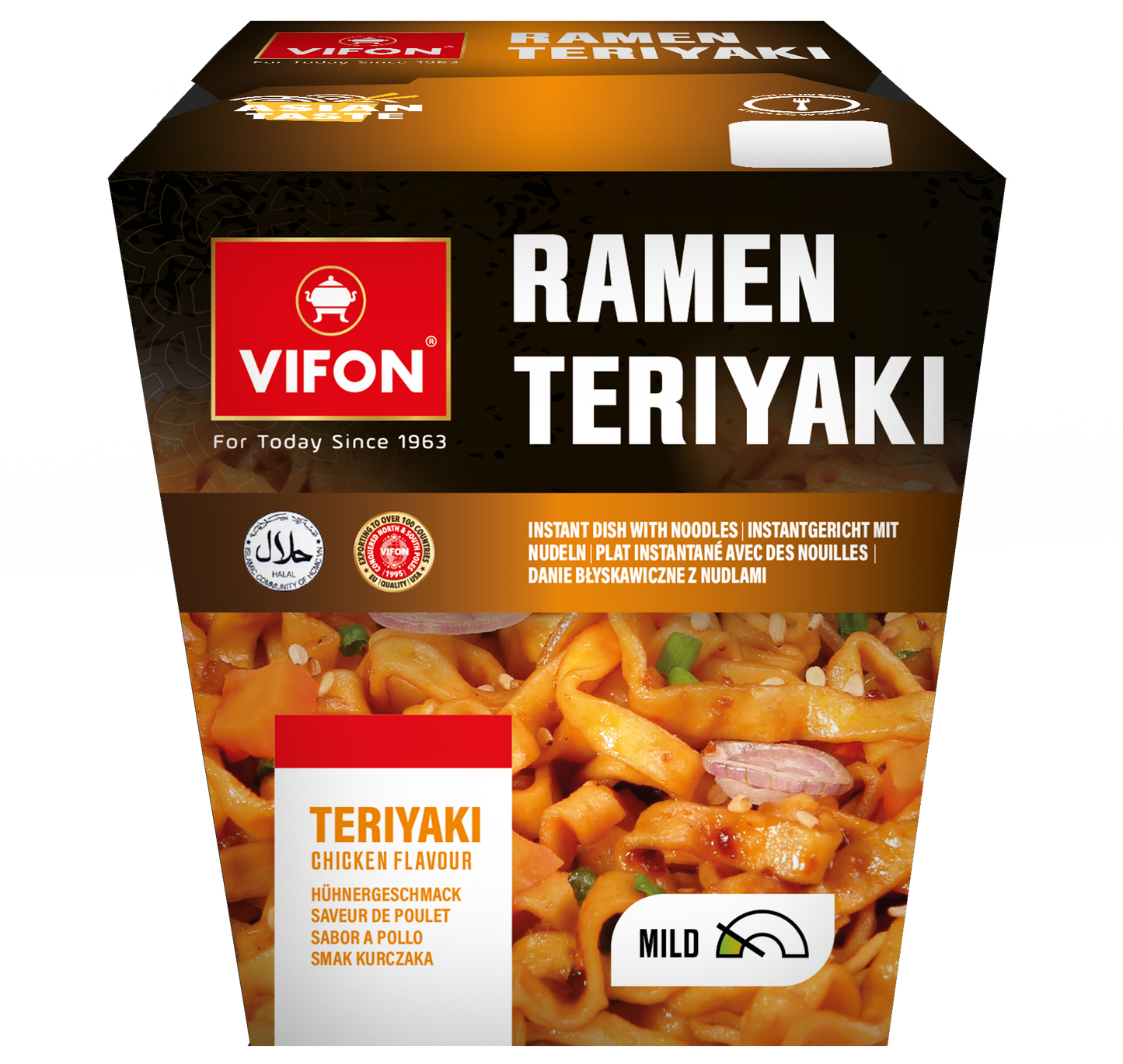 VIFON Lunch Box Ramen Teriyaki Instant-Nudelgericht mit Hähnchengeschmack, mild, 8x85 g