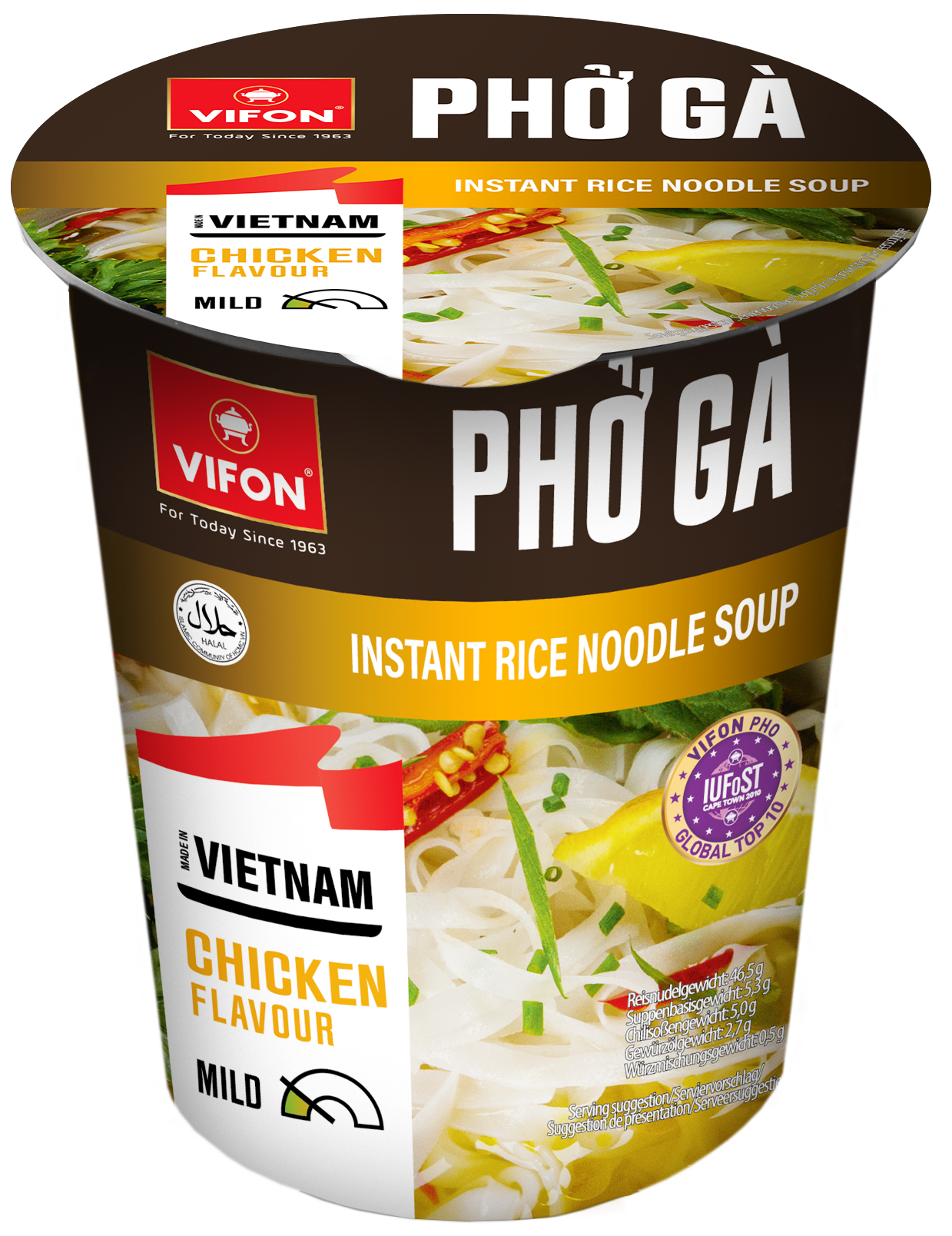 VIFON Phở Gà Instant-Reisnudelsuppe im Becher mit Hähnchengeschmack, 8x60 g