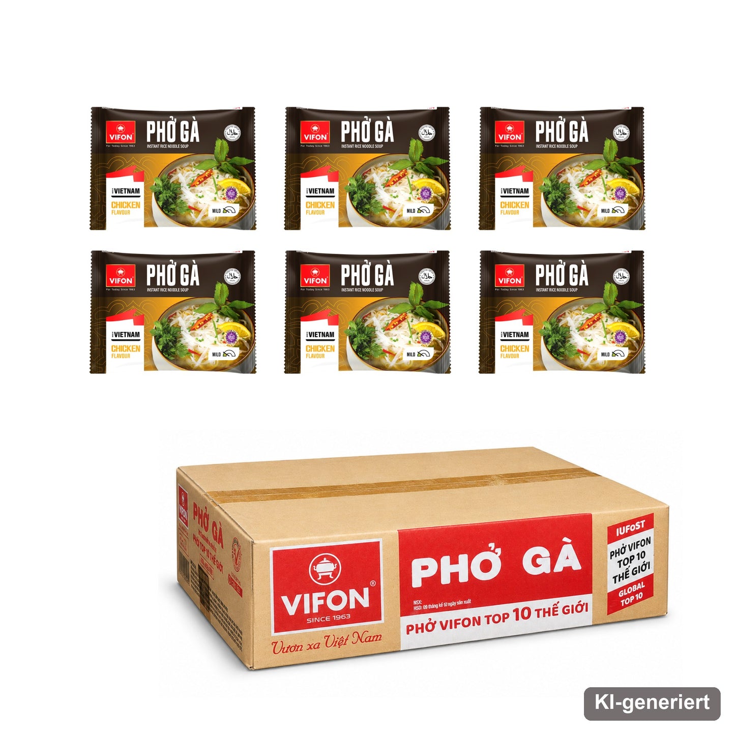 VIFON Phở Gà Instant-Reisnudelsuppe mit Hühnergeschmack, 6x70 g