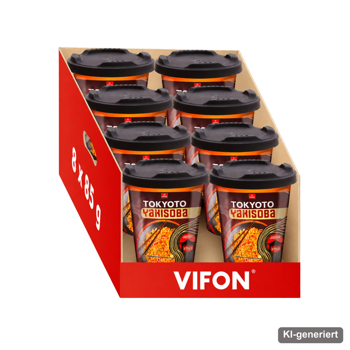 VIFON Tokyoto Yakisoba Instant-Nudelgericht mit Sojasauce und Chili, leicht scharf, 8x85 g