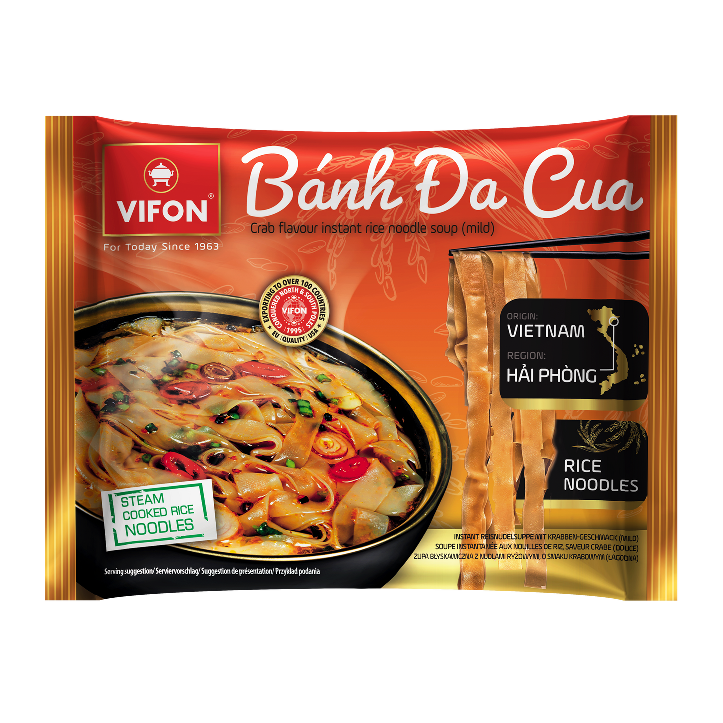 VIFON Banh Da Cua Instant-Reisnudeln mit Krabbengeschmack, 14x60 g