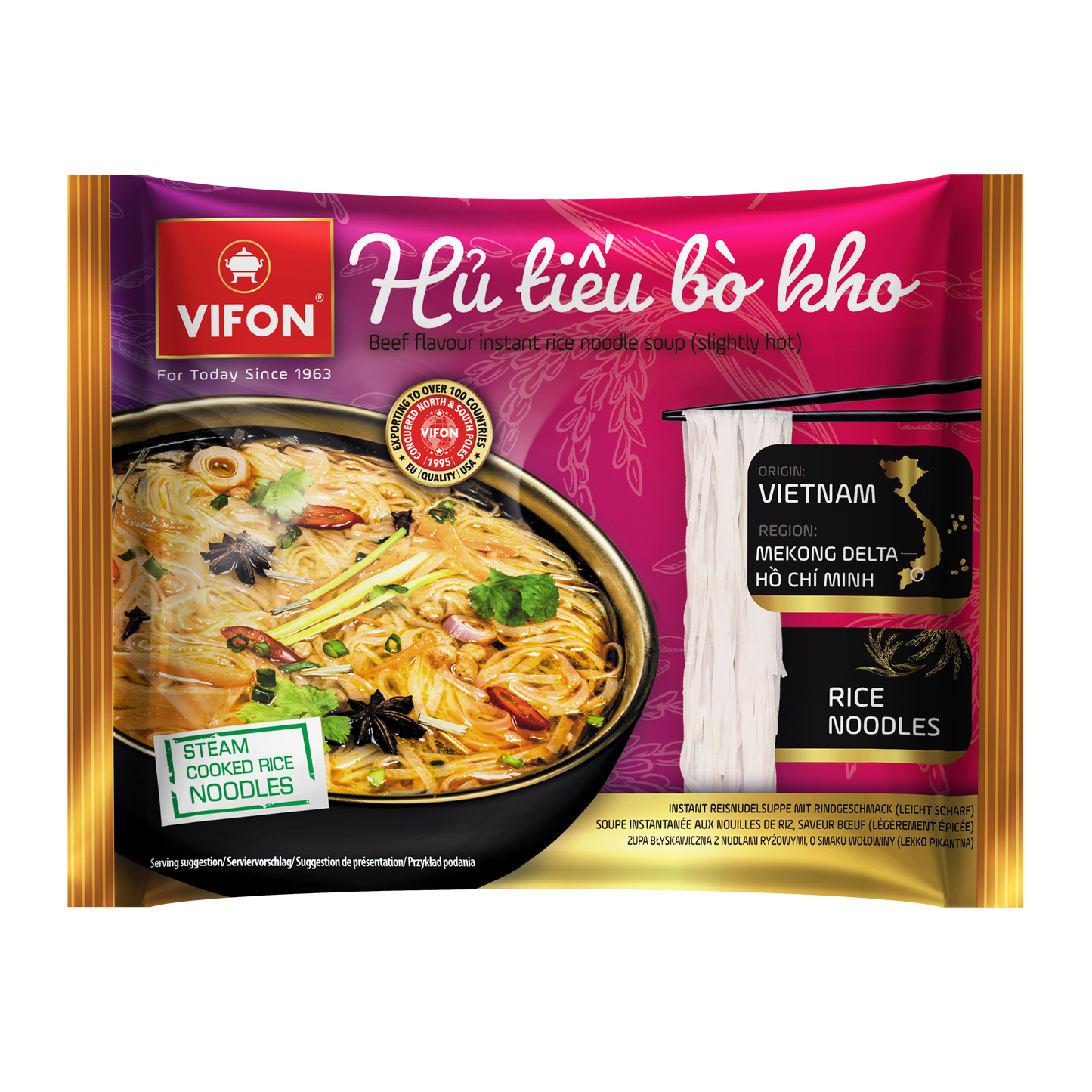 VIFON Hu Tieu Bo Kho Instant-Reisnudeln mit geschmortem Rindfleischgeschmack, 18x65 g