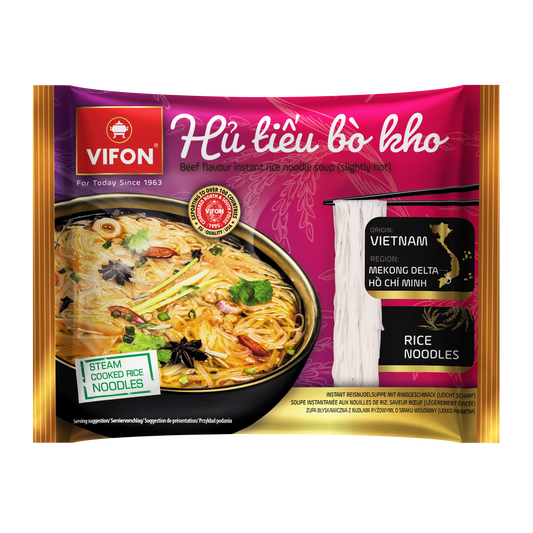 VIFON Hu Tieu Bo Kho Instant-Reisnudeln mit geschmortem Rindfleischgeschmack, 18x65 g
