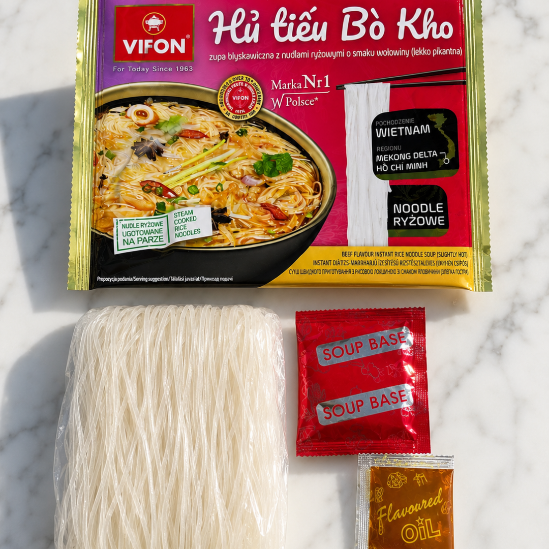 VIFON Hu Tieu Bo Kho Instant-Reisnudeln mit geschmortem Rindfleischgeschmack, 18x65 g