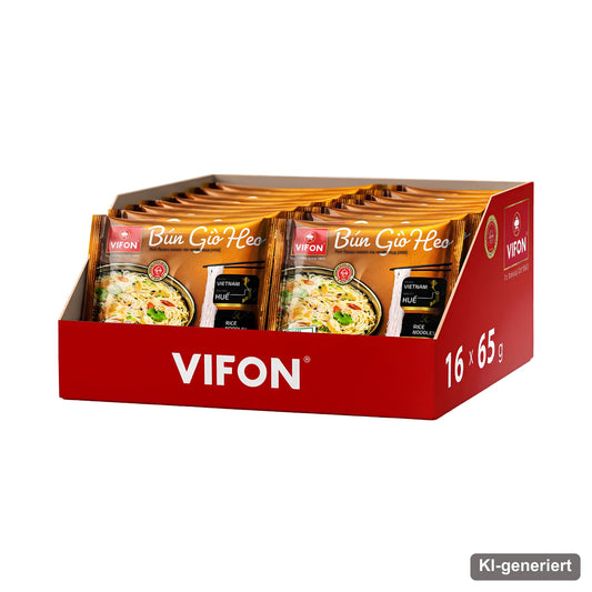 VIFON Bún Giò Heo Instant-Reisnudelsuppe mit Schweinefleischgeschmack, mild, 16x65 g