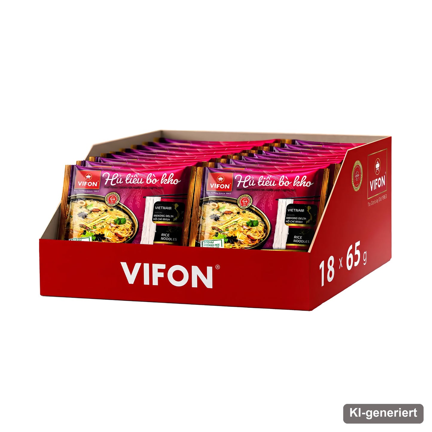 VIFON Hu Tieu Bo Kho Instant-Reisnudeln mit geschmortem Rindfleischgeschmack, 18x65 g
