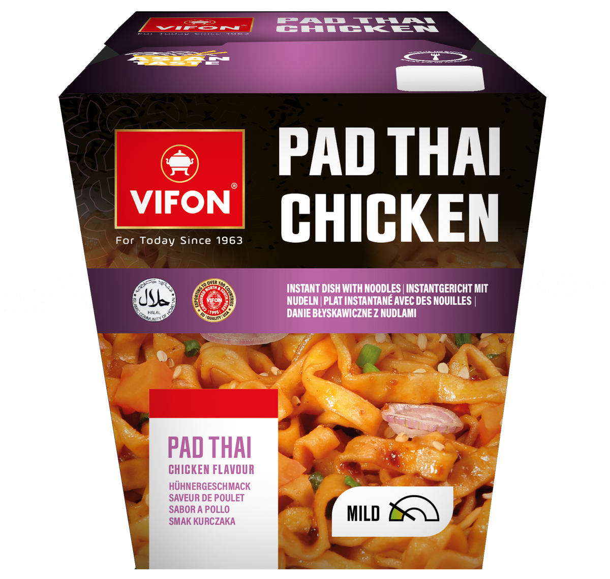 VIFON Lunch Box Pad Thai Instant-Nudelgericht mit Hähnchengeschmack, mild, 8x85 g