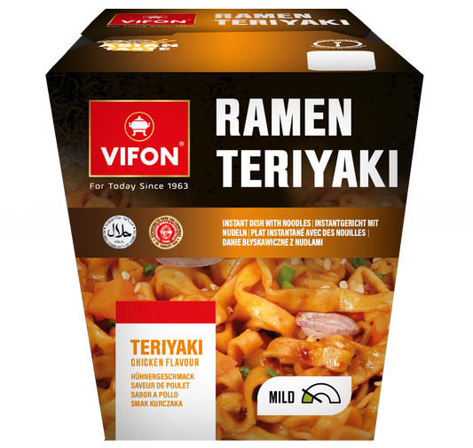 VIFON Lunch Box Ramen Teriyaki Instant-Nudelgericht mit Hähnchengeschmack, mild, 8x85 g