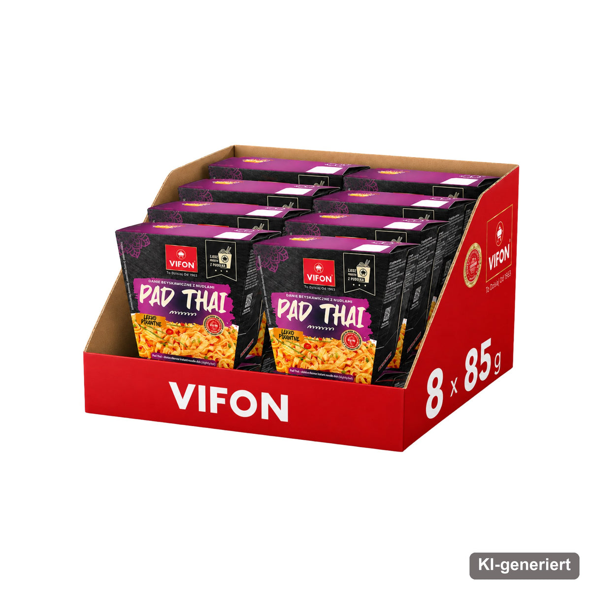 VIFON Lunch Box Pad Thai Instant-Nudelgericht mit Hähnchengeschmack, mild, 8x85 g