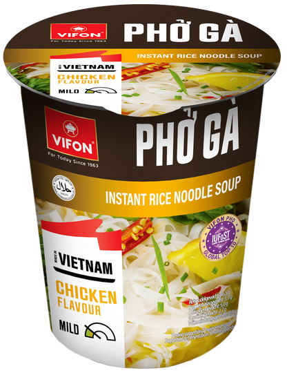 VIFON Phở Gà Instant-Reisnudelsuppe im Becher mit Hähnchengeschmack, 8x60 g