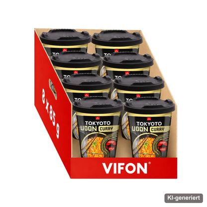 VIFON Tokyoto Udon Instant-Nudelgericht mit Curry-Hähnchengeschmack, leicht scharf, 8x85 g
