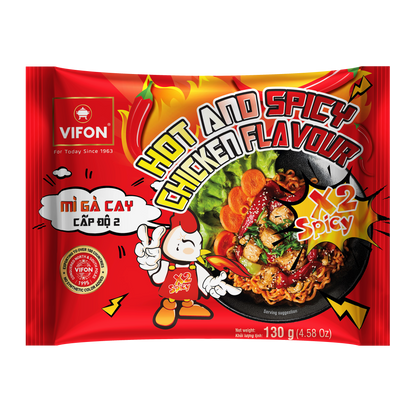 VIFON Hot & Spicy Instant-Nudelgericht mit Hähnchengeschmack, Schärfegrad 2, 18x130 g