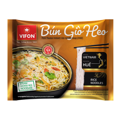 VIFON Bún Giò Heo Instant-Reisnudelsuppe mit Schweinefleischgeschmack, mild, 16x65 g