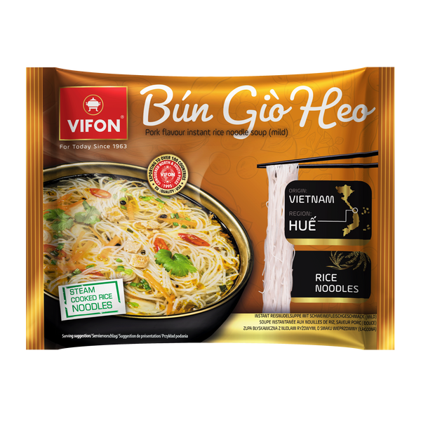 VIFON Bún Giò Heo Instant-Reisnudelsuppe mit Schweinefleischgeschmack, mild, 16x65 g